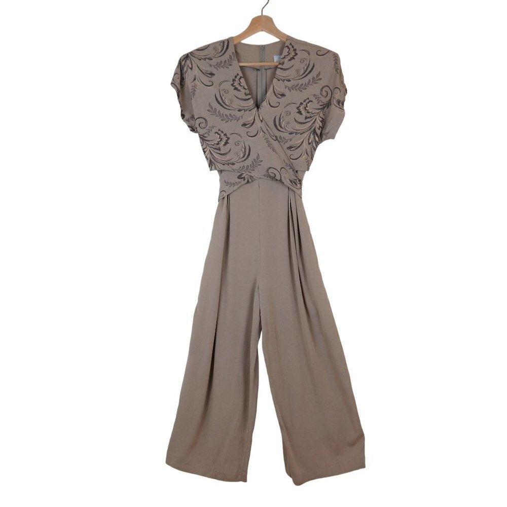 Vintage SCARLETT 80s does 40s Women's Taupe Jumpsuit Wrap Top Wide Legs